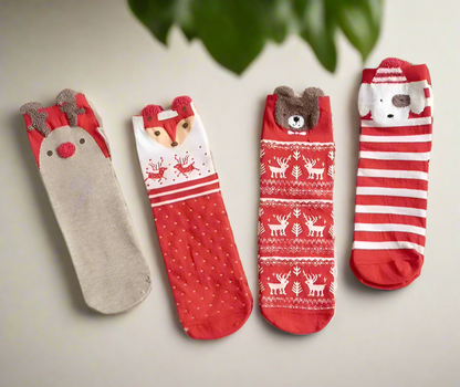 4 Pair Christmas Animal Socks