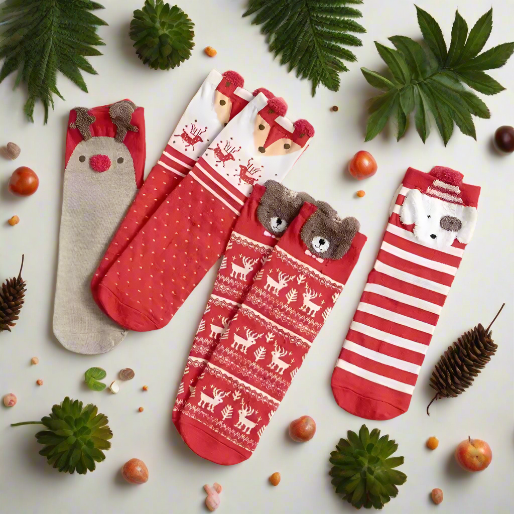 4 Pair Christmas Animal Socks