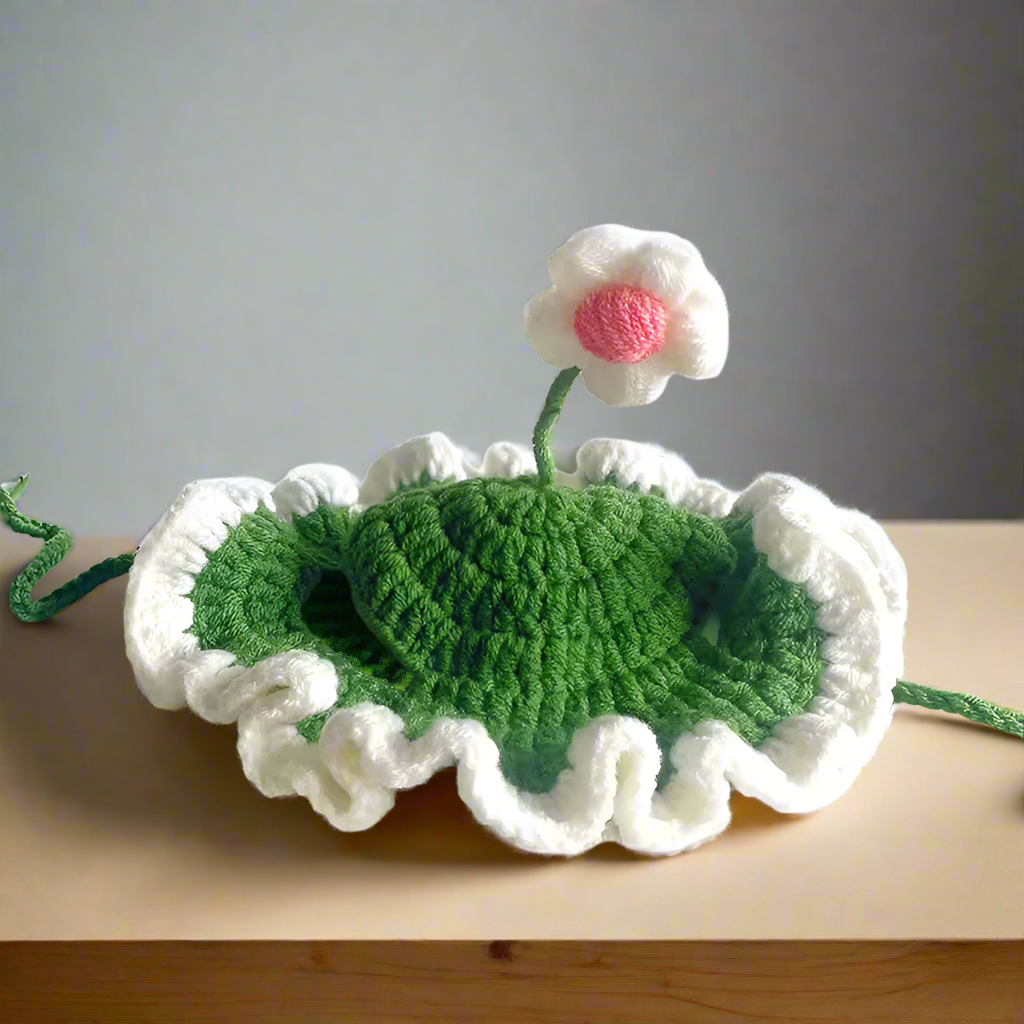 Knitted Flower Cat Hat