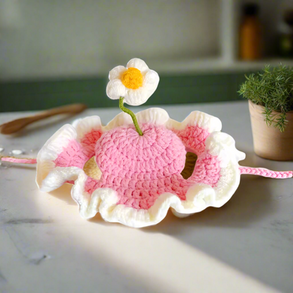Knitted Flower Cat Hat