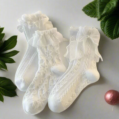 3 Pack Lace Bow Socks